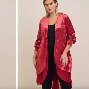 Torrid Crushed Velvet Chiffon Mix Kimono 4X Red Women's Holiday